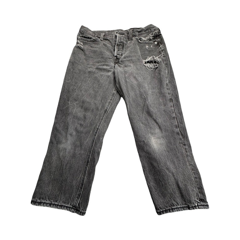 American Eagle Jeans Womens 10 Petite Gray Ripped High Rise Button Fly Relaxed